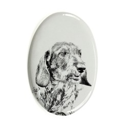 Wirehaired Dachshund- Gravestone oval ceramic tile with an image of a dog.