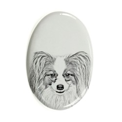 Papillon - Gravestone oval ceramic tile with an image of a dog.