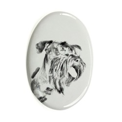 Cesky Terrier- Gravestone oval ceramic tile with an image of a dog.