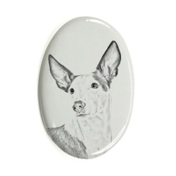 Podenco Ibicenco- Keramikplatte, Grabplatte, oval mit Bild eines Hundes.