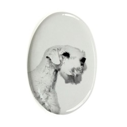 Sealyham terrier- Gravestone oval ceramic tile with an image of a dog.