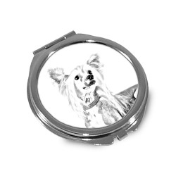 Chinesische Schopfhund- Taschenspiegel mit einem Bild eines Hundes.
