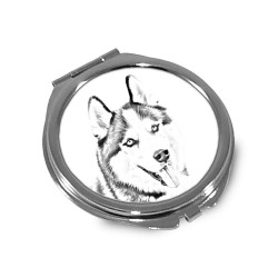Siberian Husky - Taschenspiegel mit einem Bild eines Hundes.
