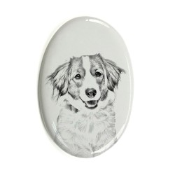 Kooikerhondje- Gravestone oval ceramic tile with an image of a dog.