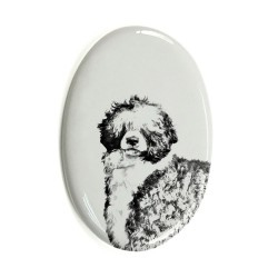 Portuguese Water Dog- Gravestone oval ceramic tile with an image of a dog.