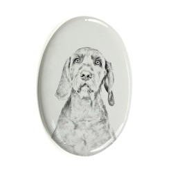 Wirehaired Vizsla- Gravestone oval ceramic tile with an image of a dog.
