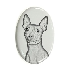 American Hairless Terrier- Plaque céramique tumulaire, ovale, image du chien.