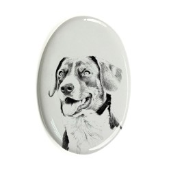 Appenzeller Sennenhund- Gravestone oval ceramic tile with an image of a dog.