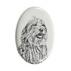 Bergamasco Shepherd- Gravestone oval ceramic tile with an image of a dog.