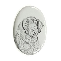 Bracco Italiano- Gravestone oval ceramic tile with an image of a dog.