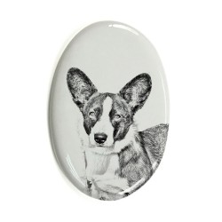 Cardigan Welsh Corgi- Gravestone oval ceramic tile with an image of a dog.