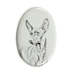 Cirneco dell'Etna- Lastra di ceramica ovale tombale con immagine del cane.