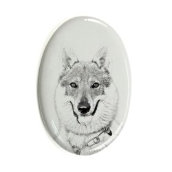Czechoslovakian Wolfdog- Gravestone oval ceramic tile with an image of a dog.