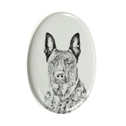 Berger hollandais- Plaque céramique tumulaire, ovale, image du chien.