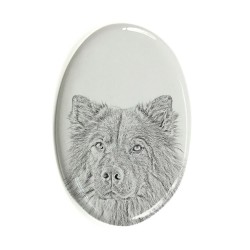 Eurasier- Gravestone oval ceramic tile with an image of a dog.