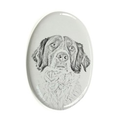 French Spaniel- Gravestone oval ceramic tile with an image of a dog.