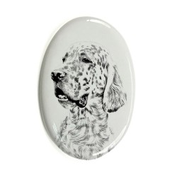 English Setter- Plaque céramique tumulaire, ovale, image du chien.