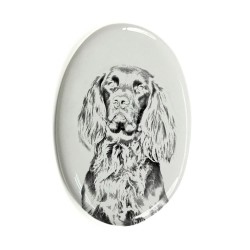 German Longhaired Pointer- Gravestone oval ceramic tile with an image of a dog.