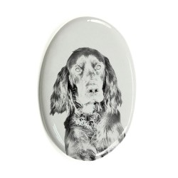 Gordon Setter- Gravestone oval ceramic tile with an image of a dog.