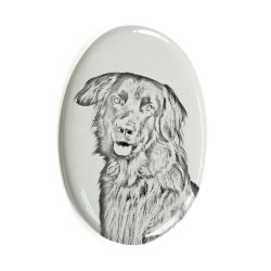 Hovawart- Gravestone oval ceramic tile with an image of a dog.