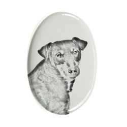 Jagdterrier- Gravestone oval ceramic tile with an image of a dog.