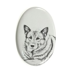 Norwegian Elkhound- Gravestone oval ceramic tile with an image of a dog.