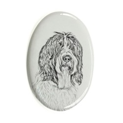Schapendoes- Gravestone oval ceramic tile with an image of a dog.