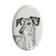 Sloughi- Keramikplatte, Grabplatte, oval mit Bild eines Hundes.