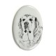 Mastino spagnolo- Lastra di ceramica ovale tombale con immagine del cane.