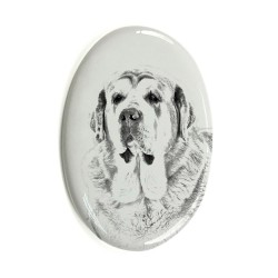 Mastín español- Plaque céramique tumulaire, ovale, image du chien.