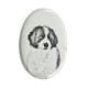 Tornjak- Keramikplatte, Grabplatte, oval mit Bild eines Hundes.