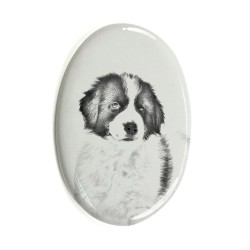 Tornjak- Gravestone oval ceramic tile with an image of a dog.