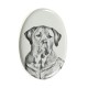 Tosa - Keramikplatte, Grabplatte, oval mit Bild eines Hundes.