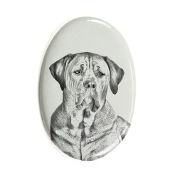 Tosa - Gravestone oval ceramic tile with an image of a dog.