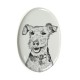 Welsh Terrier- Keramikplatte, Grabplatte, oval mit Bild eines Hundes.