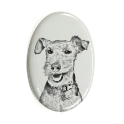Welsh Terrier- Plaque céramique tumulaire, ovale, image du chien.