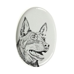 Australian Kelpie- Gravestone oval ceramic tile with an image of a dog.