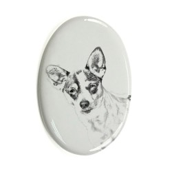Rat Terrier- Plaque céramique tumulaire, ovale, image du chien.