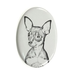 Russian Toy- Gravestone oval ceramic tile with an image of a dog.