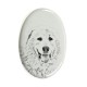 Pyrenean Mastiff- Keramikplatte, Grabplatte, oval mit Bild eines Hundes.