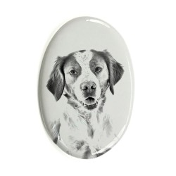 Brittany Spaniel- Plaque céramique tumulaire, ovale, image du chien.