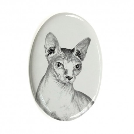 Plaque céramique tumulaire, ovale, image du chat.
