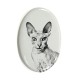 Peterbald- Gravestone oval ceramic tile with an image of a cat.