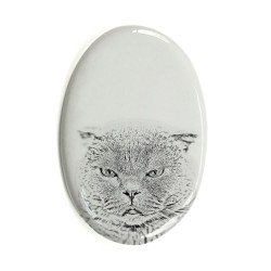 Scottish Fold- Gravestone oval ceramic tile with an image of a cat.