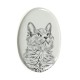 Nebelung- Lastra di ceramica ovale tombale con immagine del gatto.