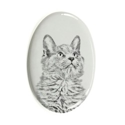 Nebelung- Gravestone oval ceramic tile with an image of a cat.