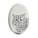 Selkirk Rex longhaired- Keramikplatte, Grabplatte, oval mit Bild eines Katzen.