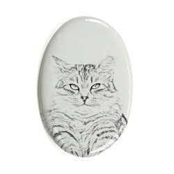 Siberian cat- Gravestone oval ceramic tile with an image of a cat.