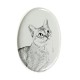 Singapura- Keramikplatte, Grabplatte, oval mit Bild eines Katzen.