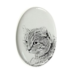 Highland Lynx- Gravestone oval ceramic tile with an image of a cat.